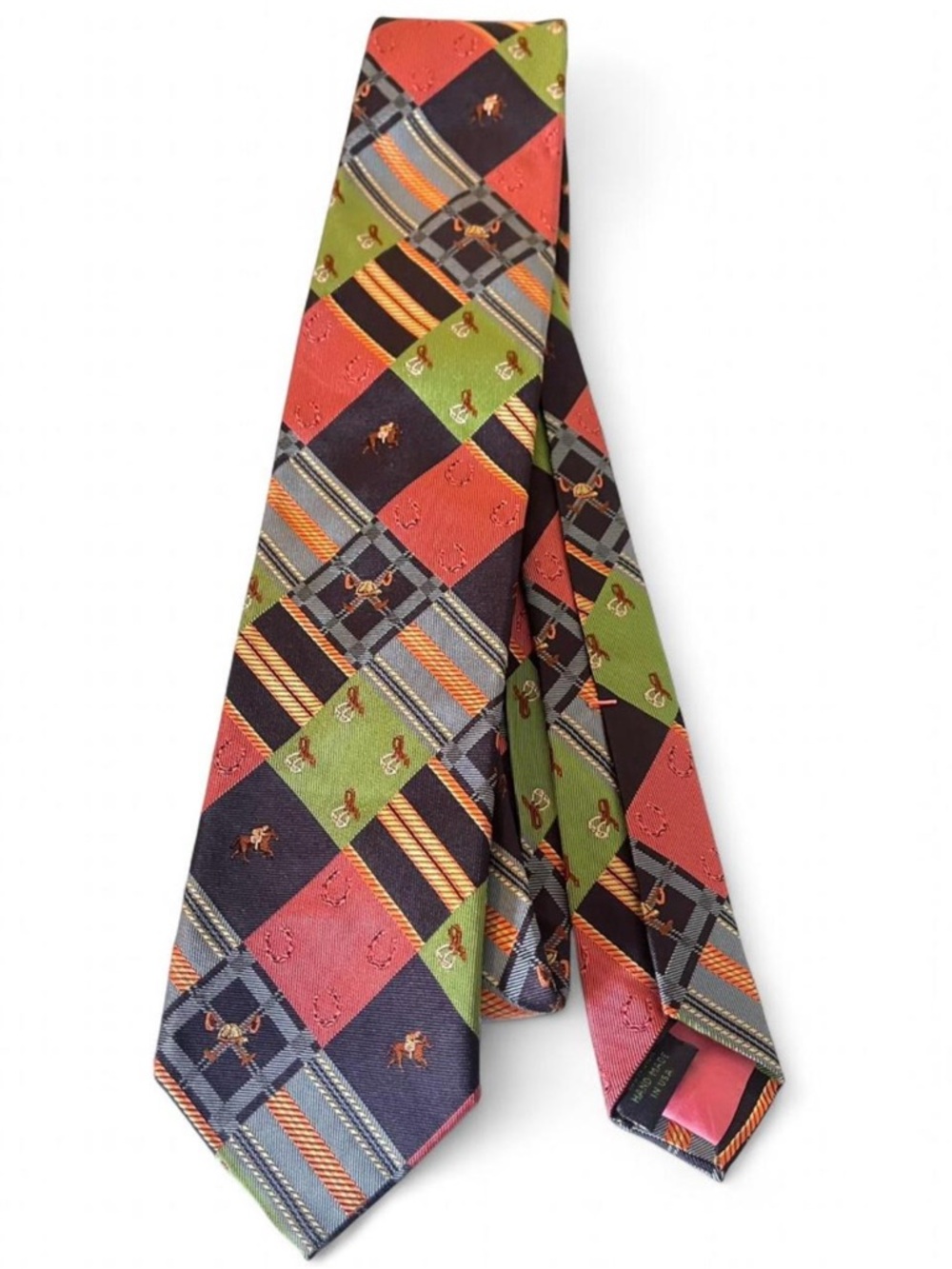Lilly Pulitzer Plaid Silk Tie in Coral, Olive & Navy